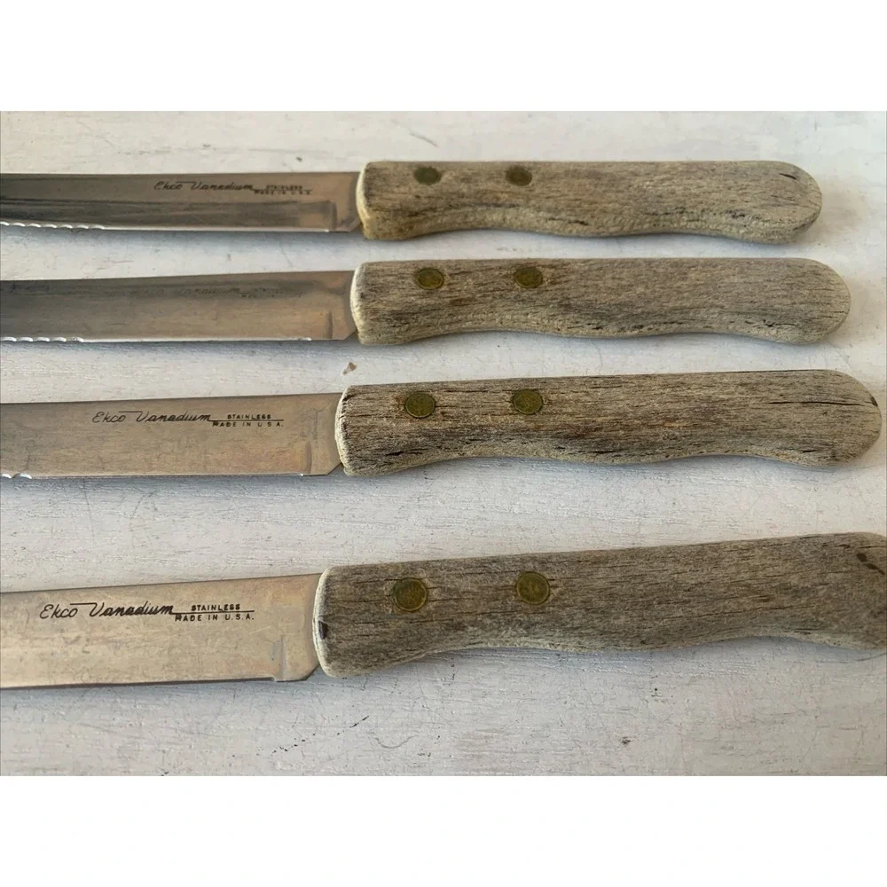 Vintage Ekco Vanadium Steak Knives Set of 4 Serrated Stainless Steel Made in USA